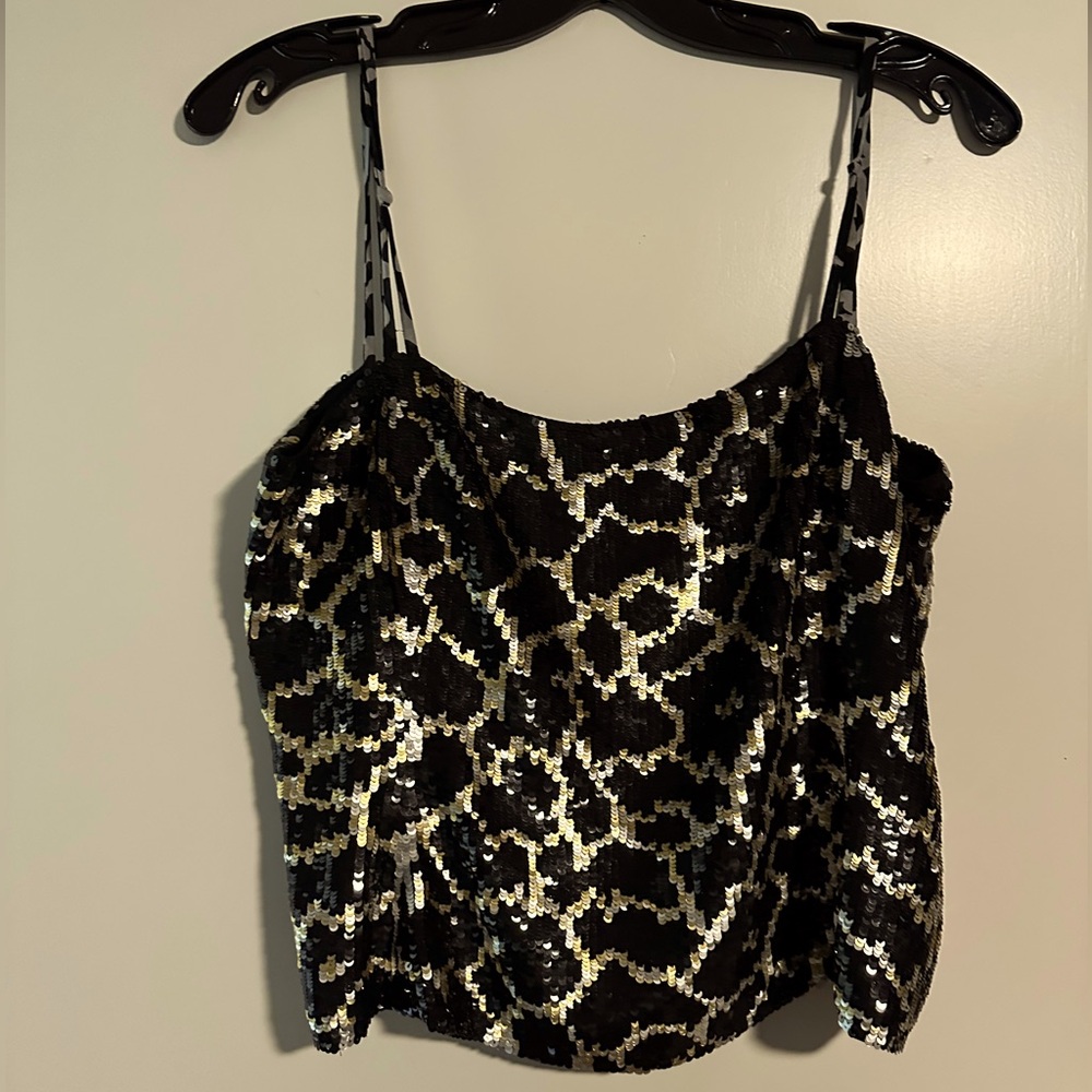 Carlisle Sequin cropped silk tank Leopard print